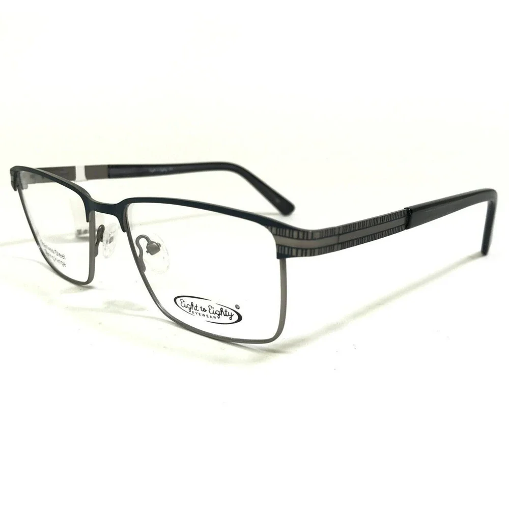 Eight to Eighty Eyeglasses Frames Lincoln BLUE Grey Square Full Rim 54-17-140